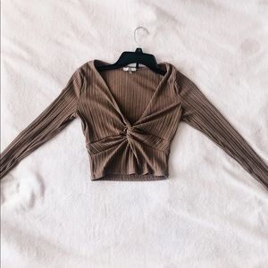 Brown Long sleeved Crop Top